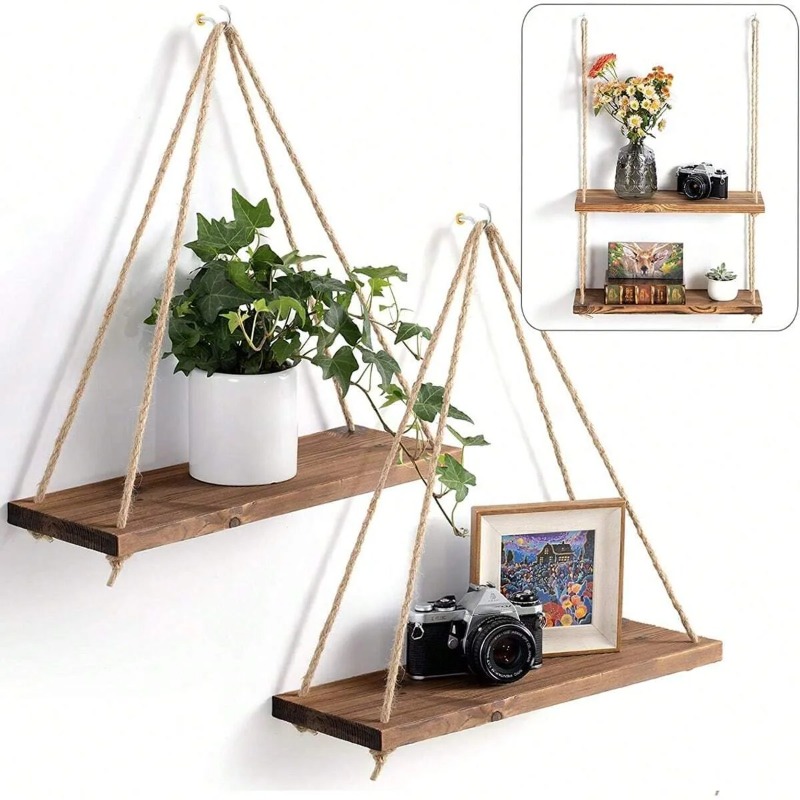 1PC Wooden Swing Hanging Hemp  - Terracotta Pot ulasan dan harga